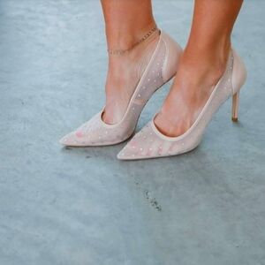 Nude Mesh Heels With Stud Detail